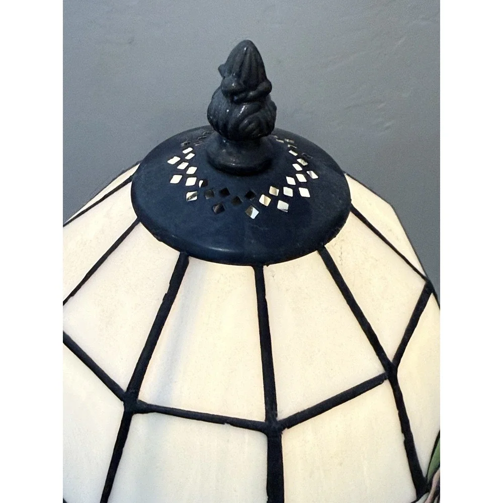 Vintage Tiffany Style Accent Table Lamp Pink Blue Roses Stained Glass Flower 13